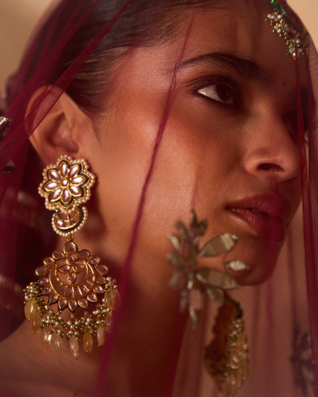 Angad Singh - PRITHVI — Brown Raw Silk Lehenga Set with Contrast Maroon Blouse From Zariya