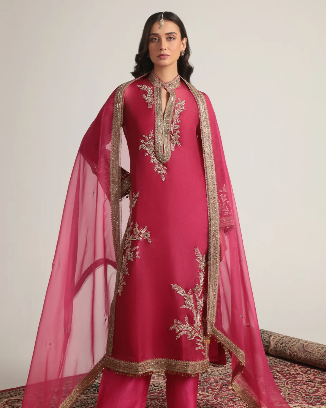 Niti Bothra - Zar-Rang Pink Jaal Kurta Set
