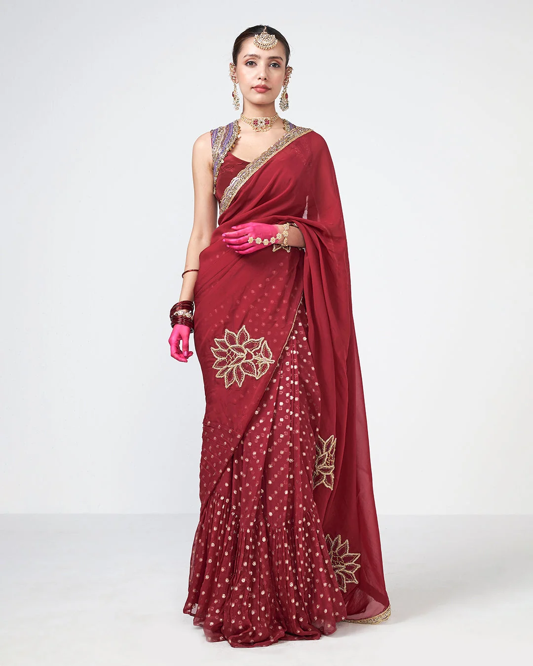 Rishi and Vibhuti - Cherry Chamak Saree From Gulon Ke Rang
