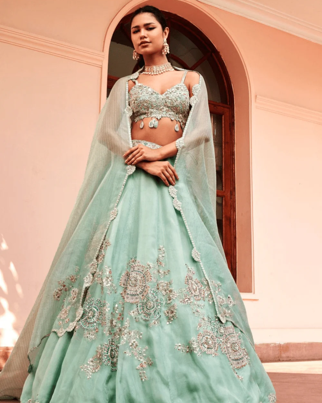 Osaa By Adarsh - Cadet Blue Embroidered Lehenga From RASM