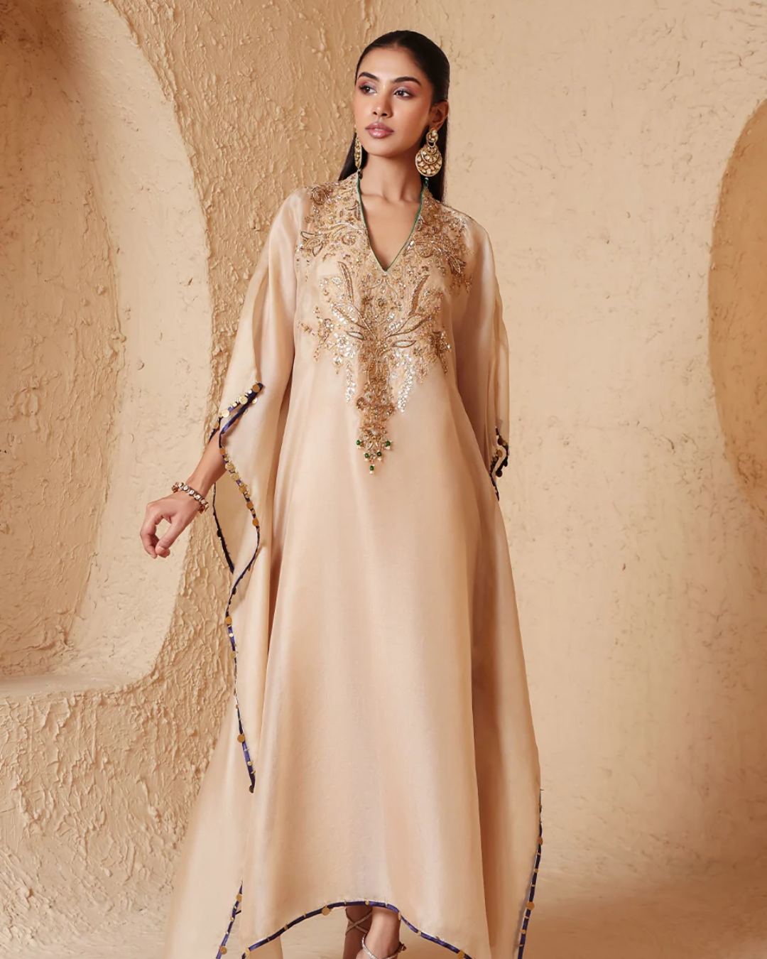 Niti Bothra - Zar-Rang Ivory Heavy Kaftan Set