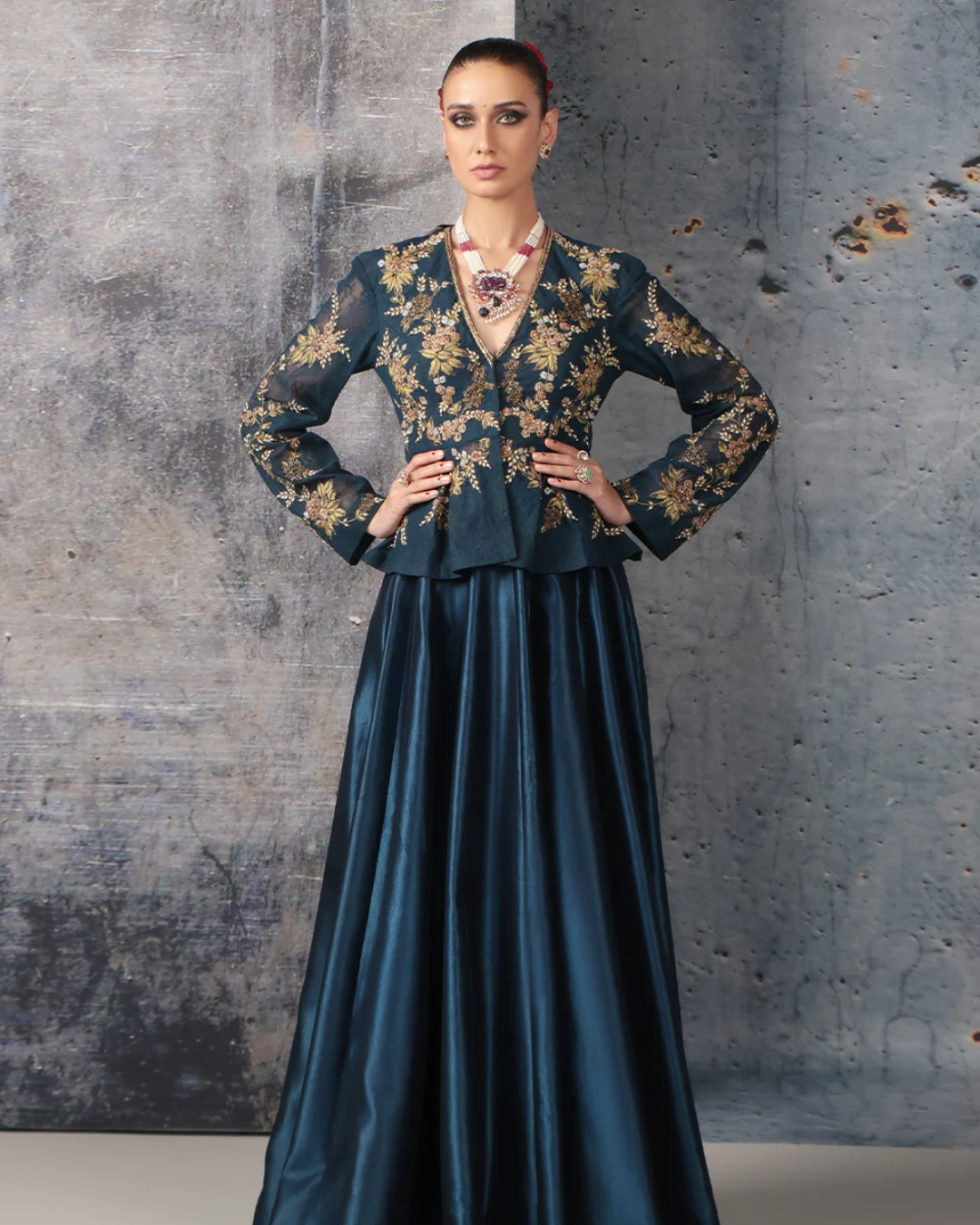 Niti Bothra - Zar-Rang Blue Peplum Lehenga Set
