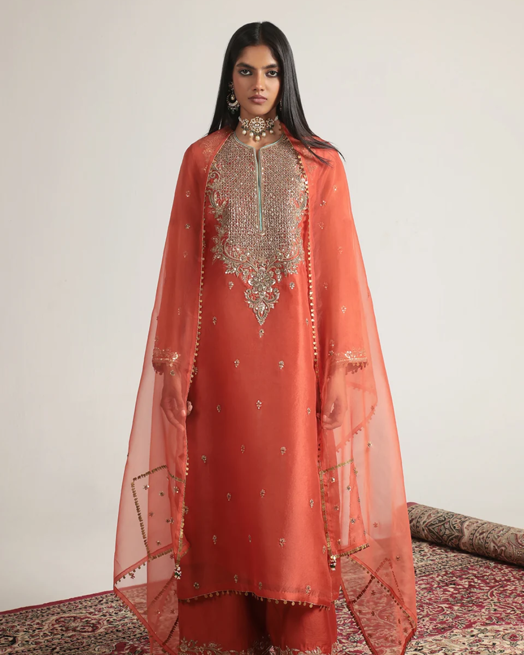 Niti Bothra - Zar-Rang Orange Long Kurta Set