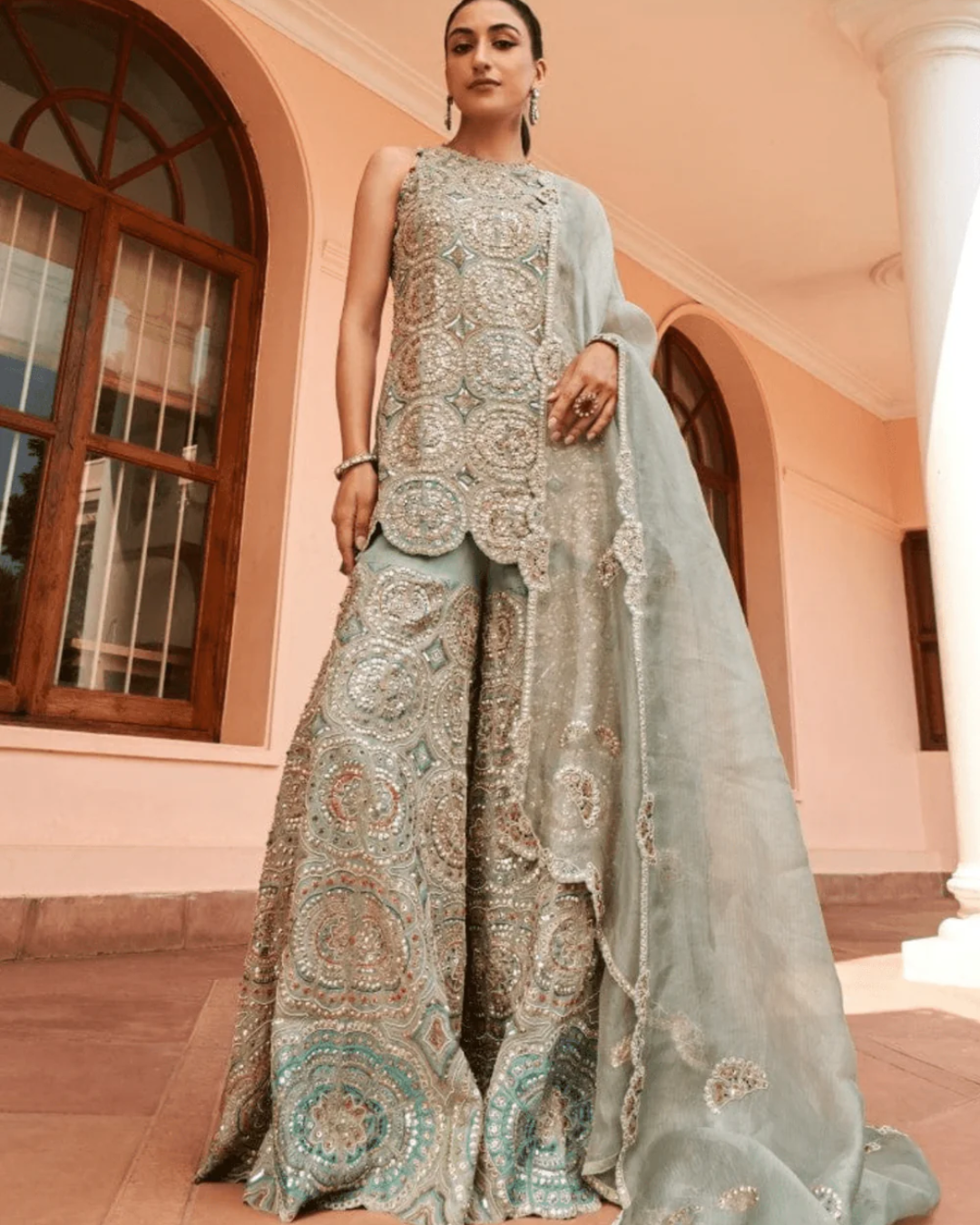 Osaa By Adarsh - Cadet Blue Embroidered Sharara From RASM