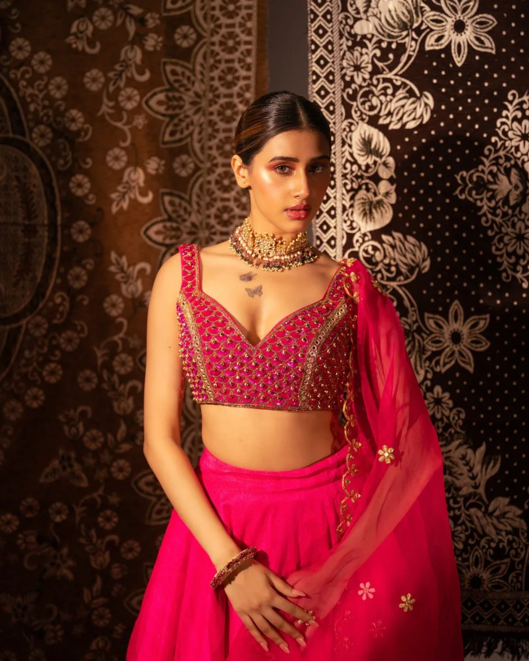 Anisha Shetty - Rasberry Pink Ghungroo Blouse Lehenga Set From Rangin