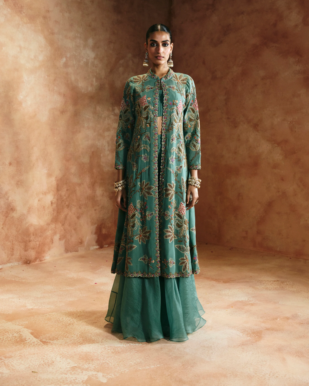 Aman Takyar - Coral Jacket Set From Today's Sindh