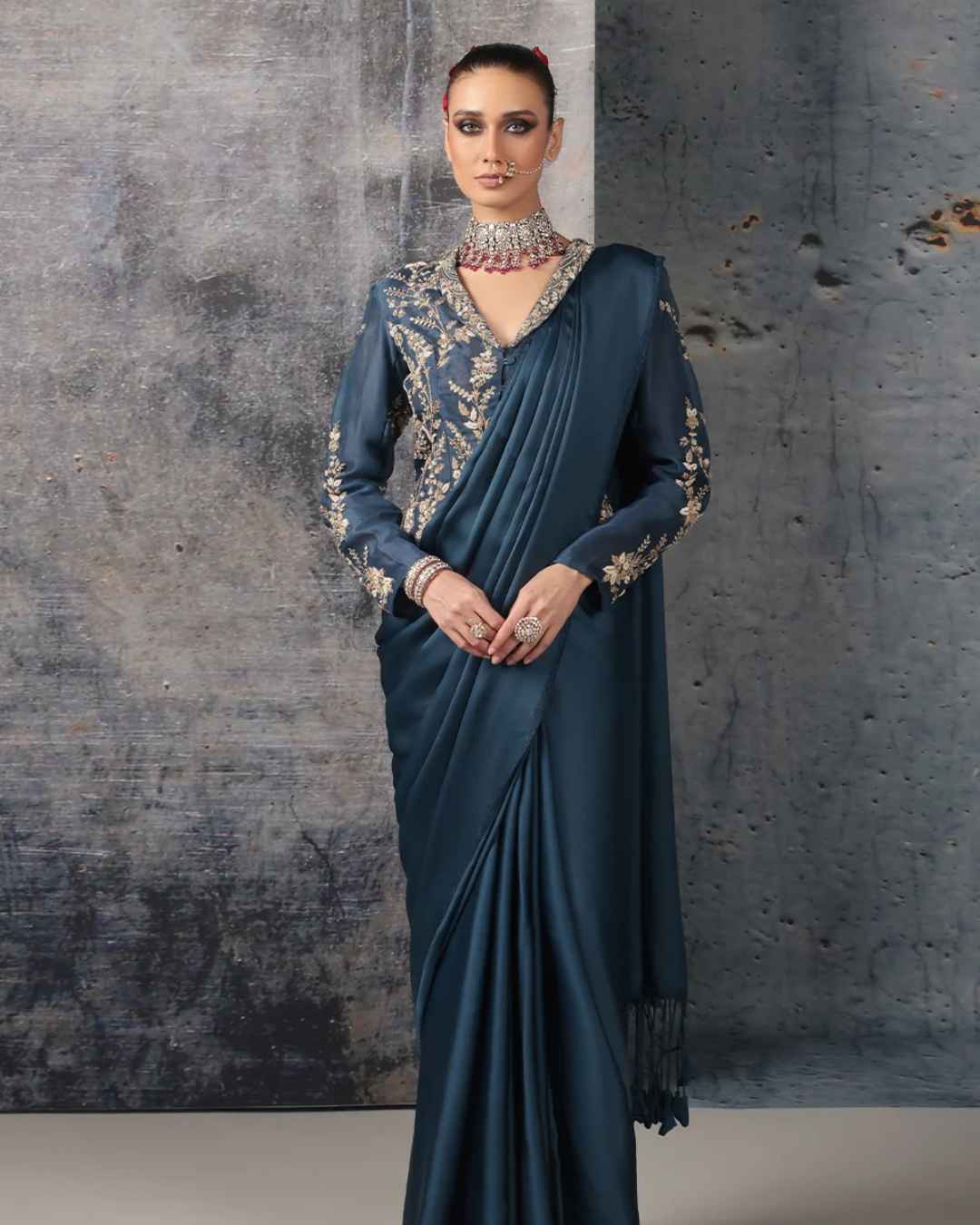 Niti Bothra - Zar-Rang Blue Jacket Saree Set