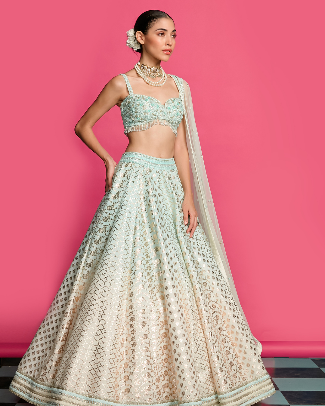 Priyanka Jain - Blue Mirage Ombre Dyed Lehenga Set From Riyasat
