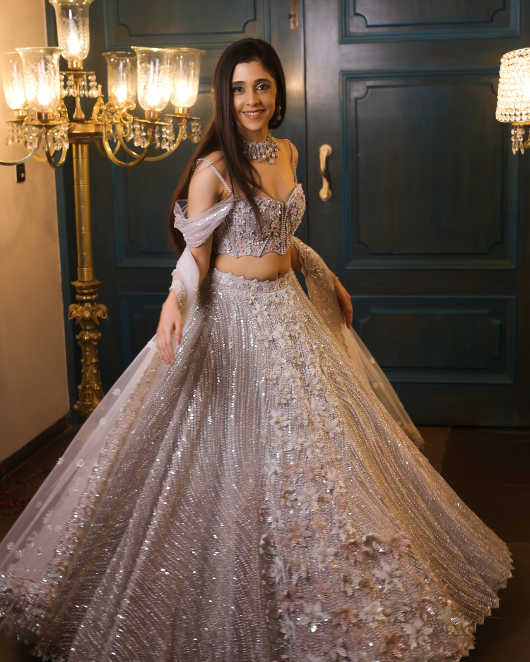 Isa by Dolly Wahal - Celeste Powder Blue Lehenga From Noor