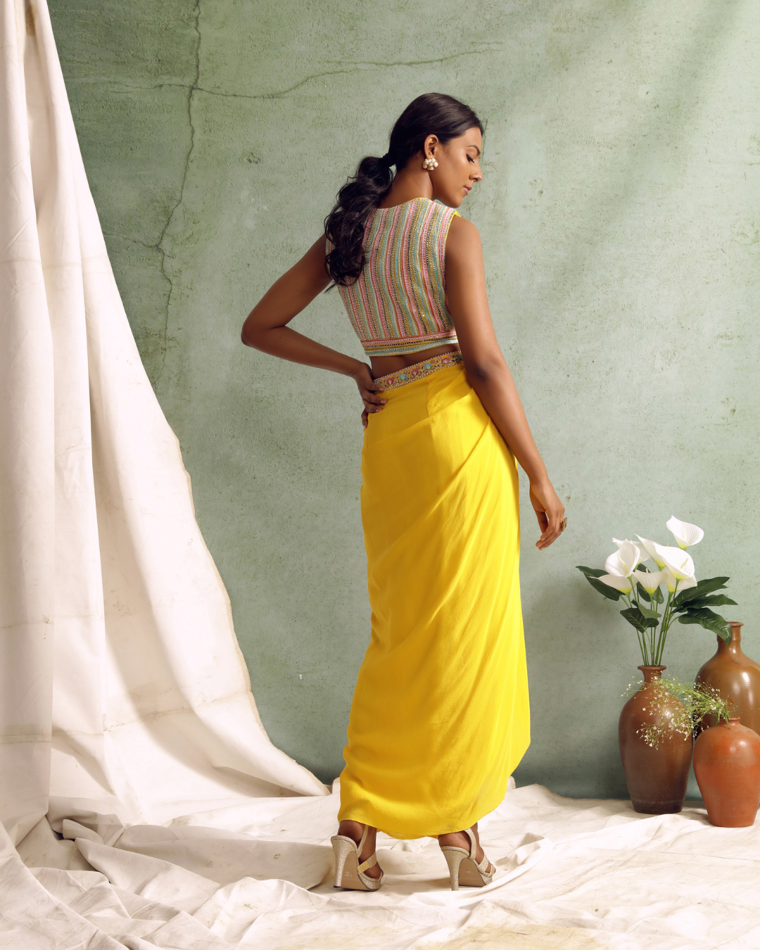 Priyanka Jain - Crop Top With Draped Skirt And Cape From Love Of Tomorrow