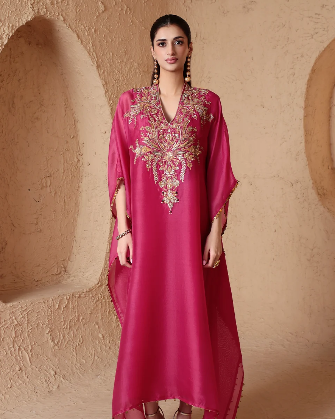 Niti Bothra - Zar-Rang Pink Heavy Kaftan Set
