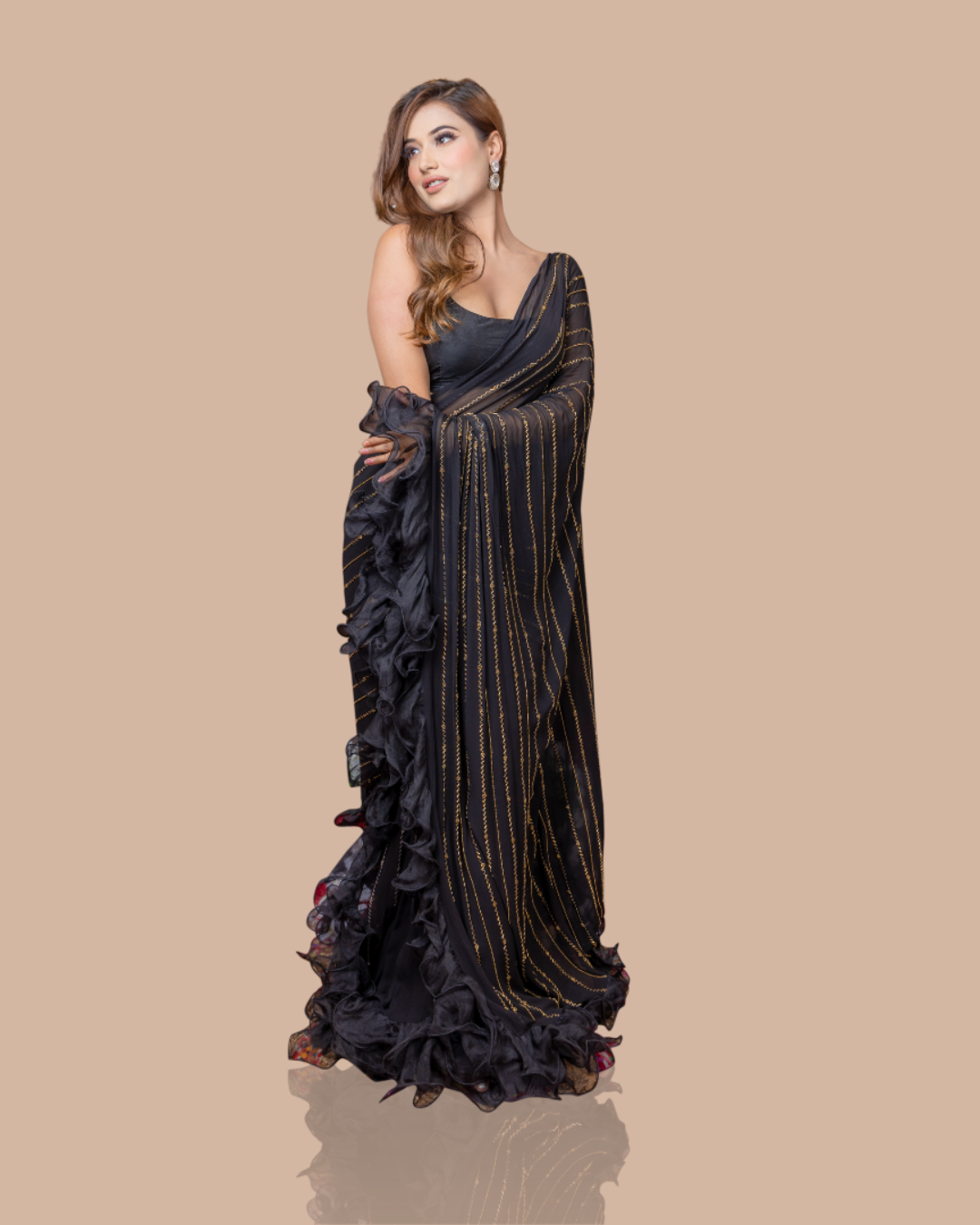 Sonali Bansal - Black drape saree with ruffles and blouse From Wedding Capsule