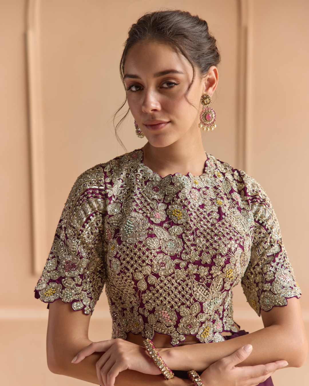 Osaa By Adarsh - Aubergine Embroidered Top & Skirt Set From Off The Record