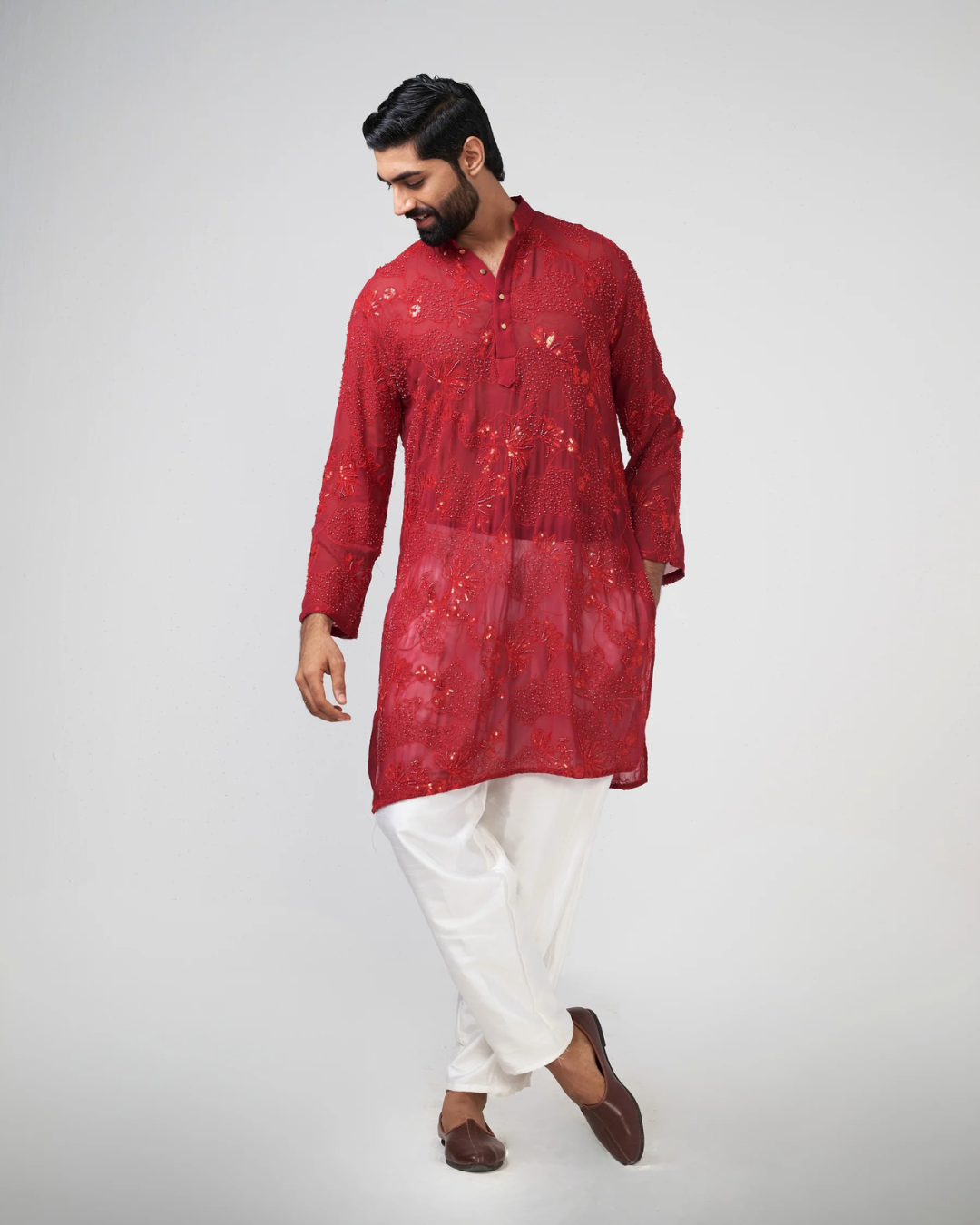 Rishi and Vibhuti - Cherry Shimmer Kurta From Gulon Ke Rang
