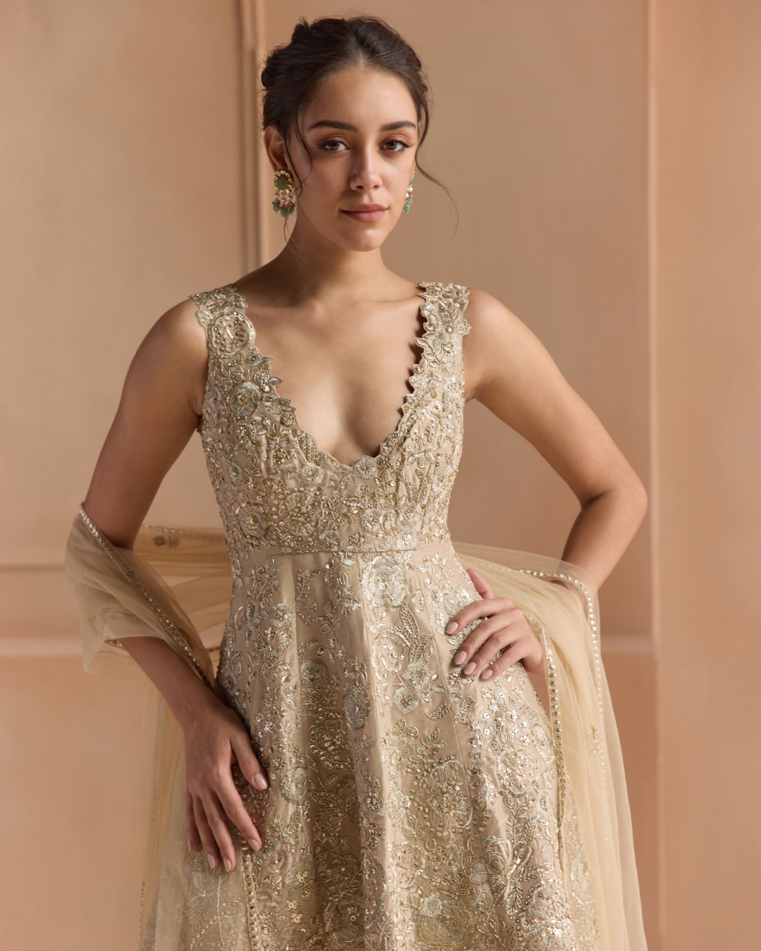Osaa By Adarsh - Beige Champagne Peplum Garara Set From Off The Record