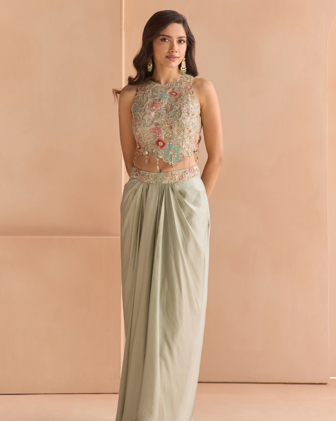 Osaa By Adarsh - Mist Blue Embroidered Top & Skirt Set From Off The Record