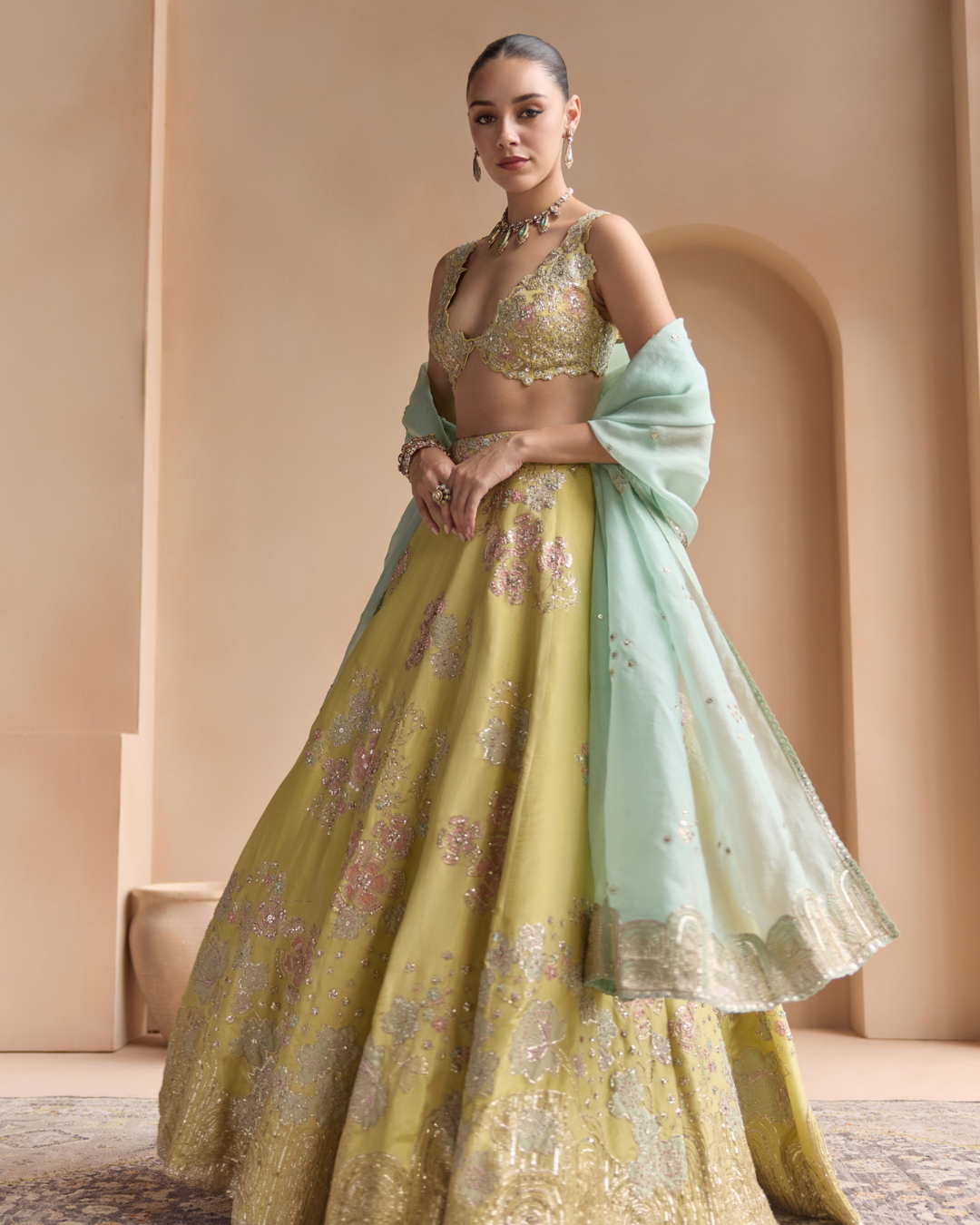 Osaa By Adarsh - Citrus Yellow Embroidered Lehenga Set From Off The Record