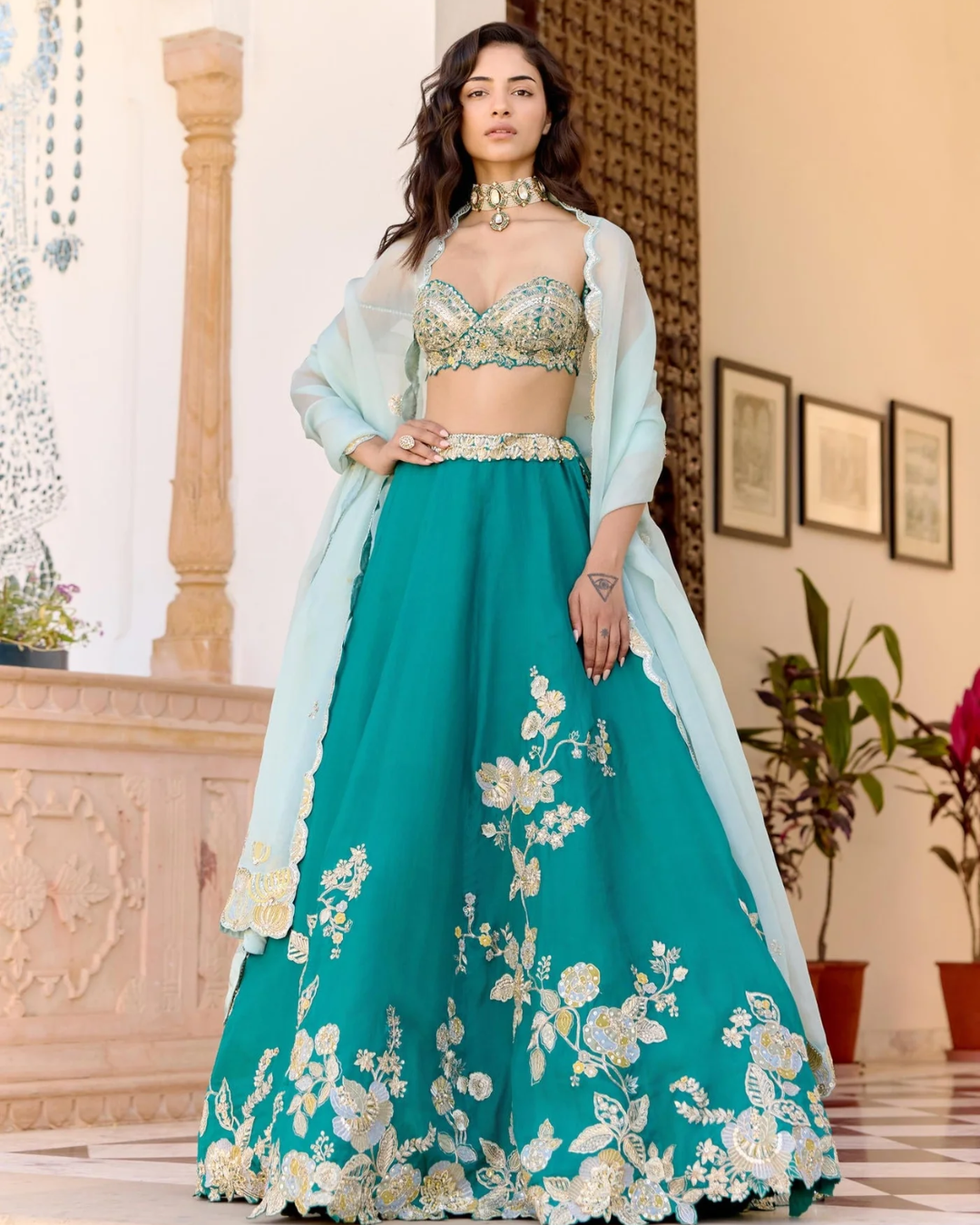 Osaa By Adarsh - Pine Green Jaal Embroidered Lehenga Set From SAFAR