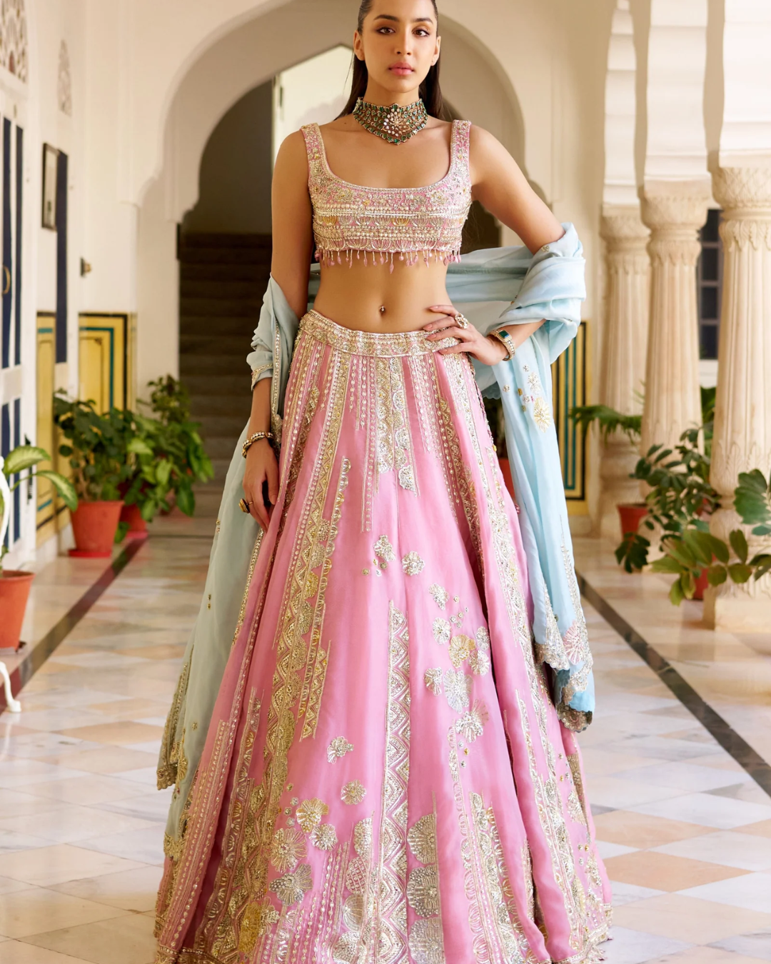 Osaa By Adarsh - Rosaline Pink Organza Lehenga Set From SAFAR