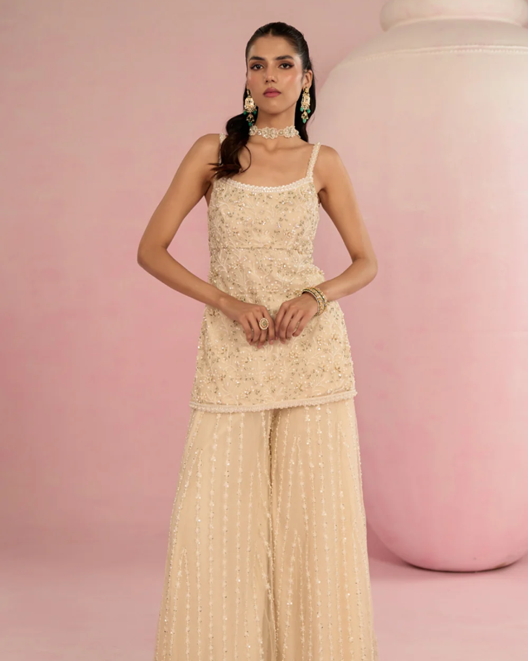 Prevasu - Ivory Sharara Set From Solene