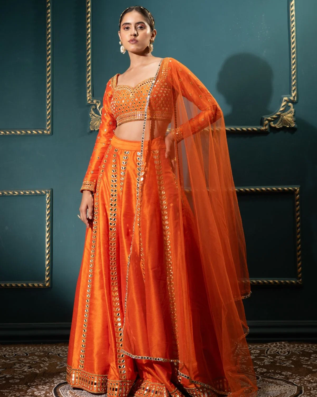 Anisha Shetty - Persimmon Mirror Lehenga Set From Rangin