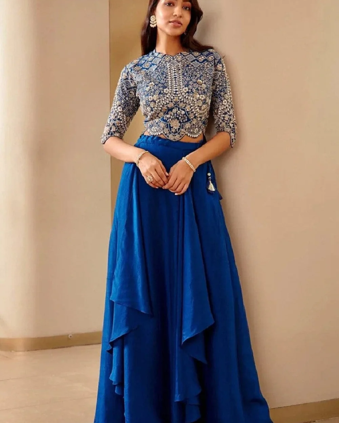 Osaa By Adarsh - Jade Blue Embroidered Top and Skirt From RASM