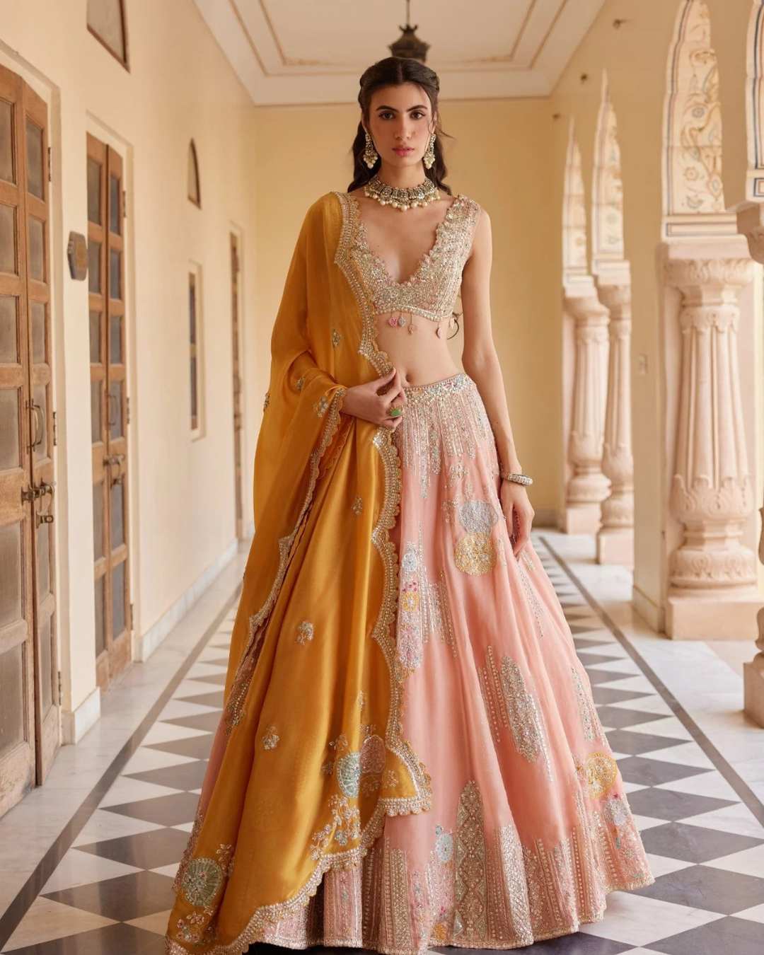 Osaa By Adarsh - Salmon Peach Embroidered Lehenga From RASM