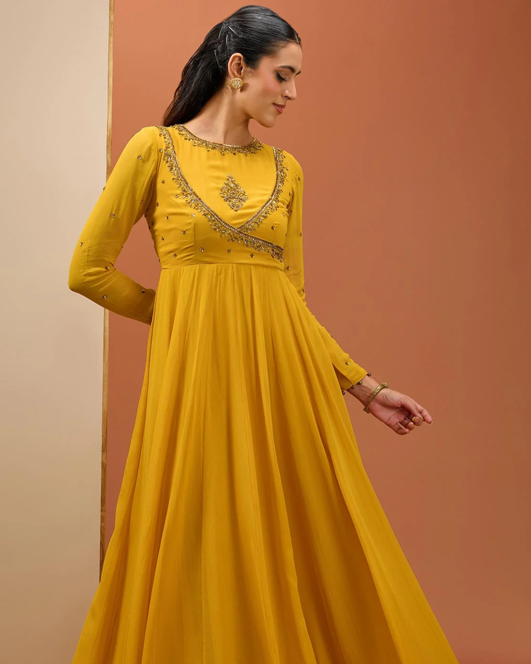 Esha Koul - Mustard Anrakali Set From Noor