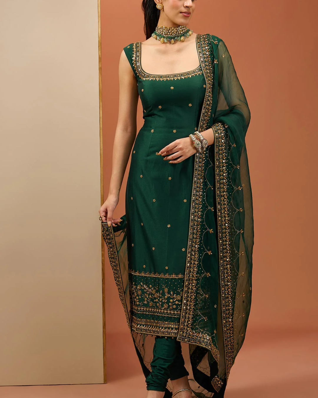 Esha Koul - Emerald Green Long Kurta Set From Noor