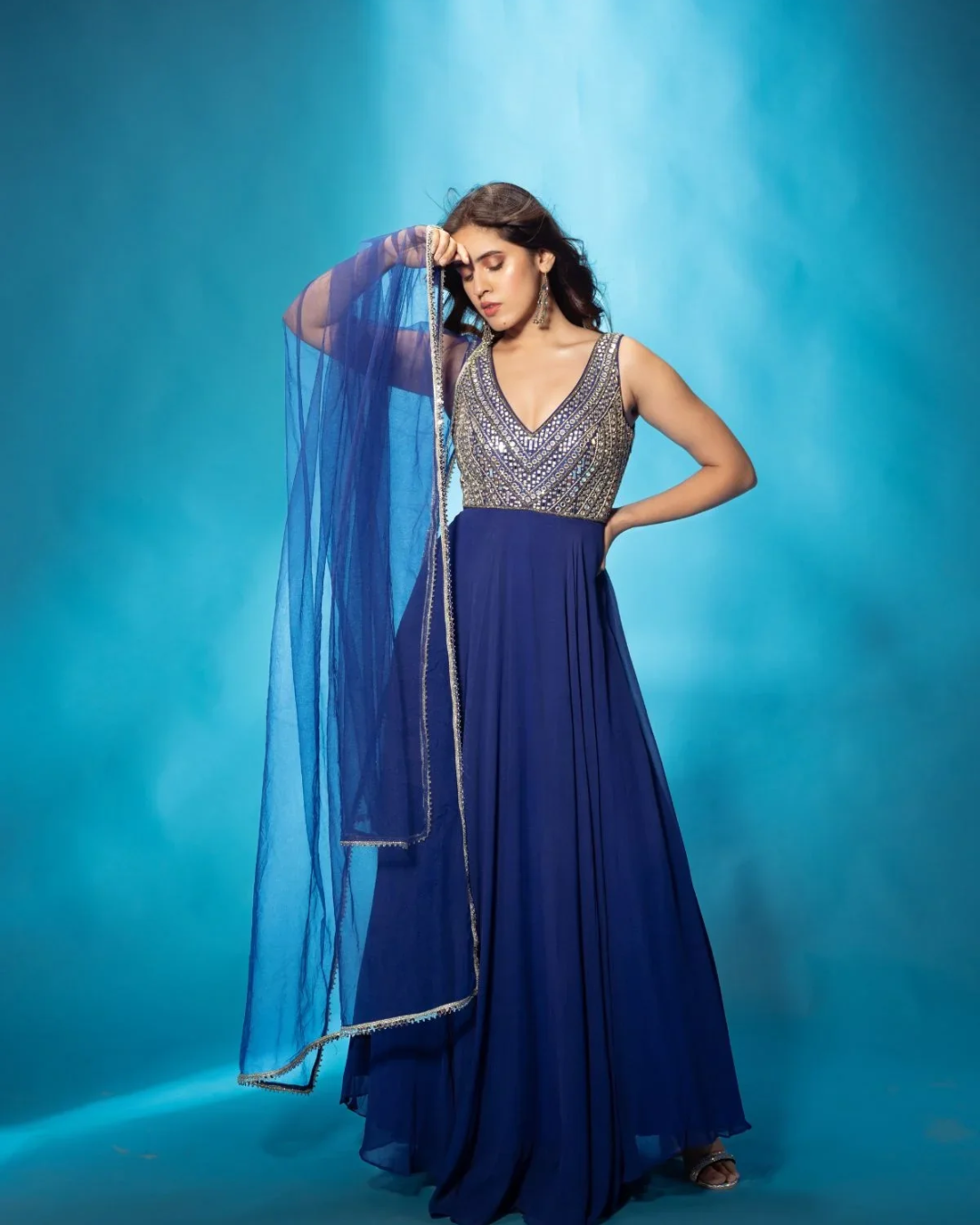 Anisha Shetty - Azure Blue Anarkali Set From Rangin