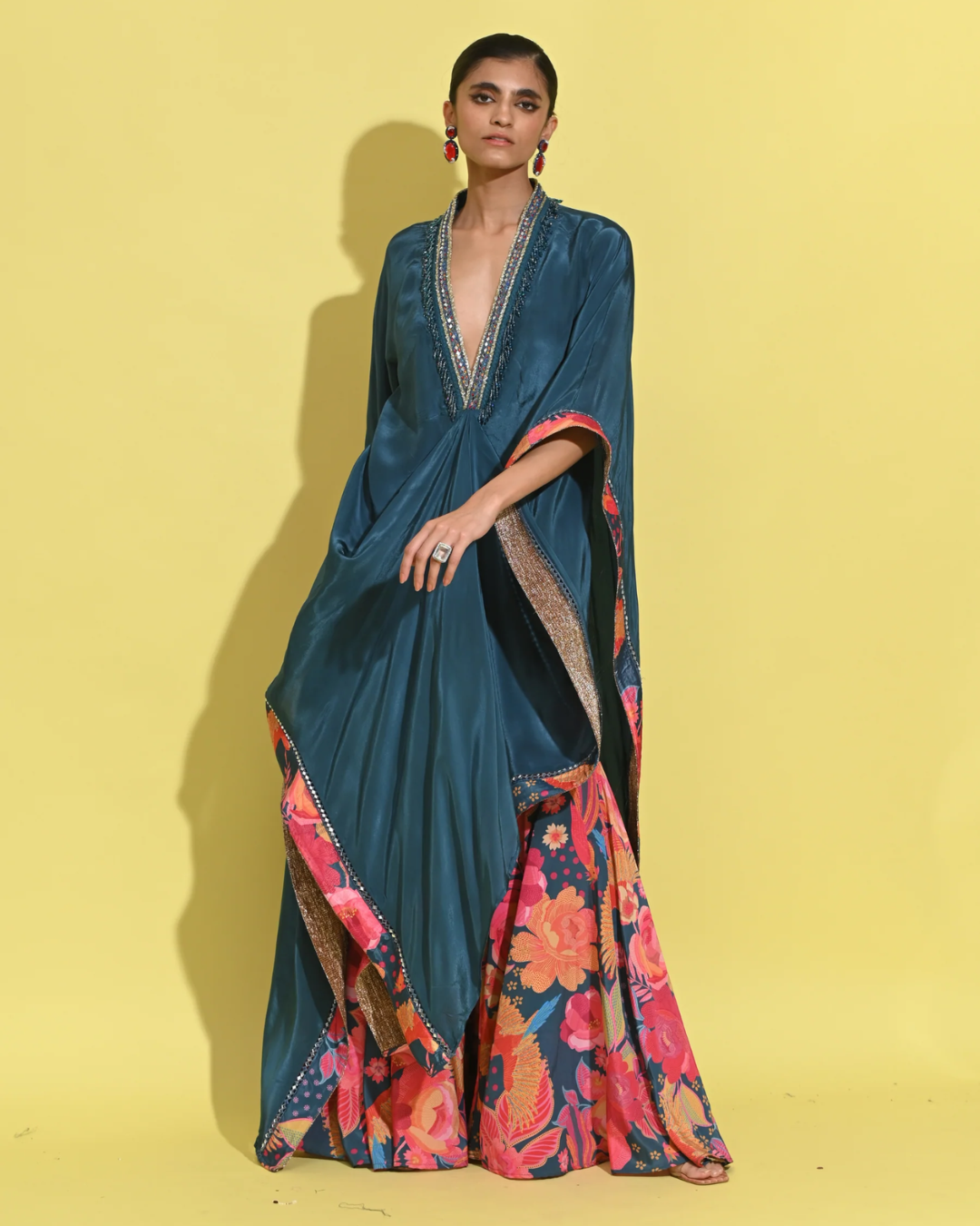 Rishi and Vibhuti - Teal Kaftan Set From Tamasha