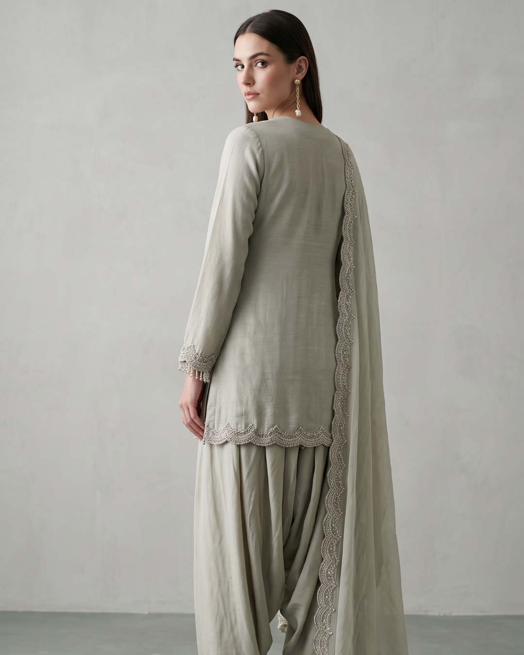 Basanti Kapde Aur Koffee - Grey Embroidered Dhoti Set From Suits & Shararas