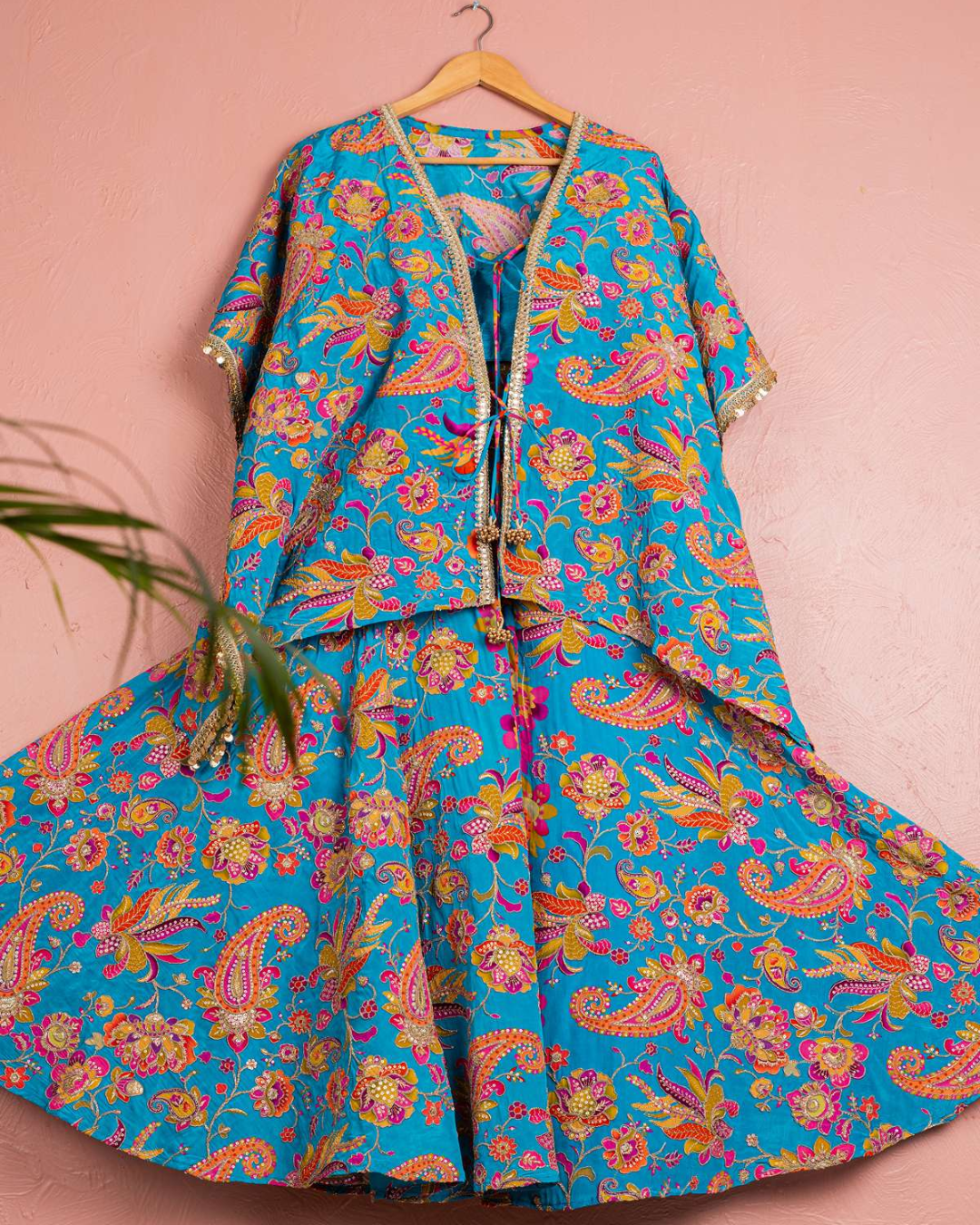Anisha Shetty - Cerulean Blue Floral Bloom Cape Pallazo Set