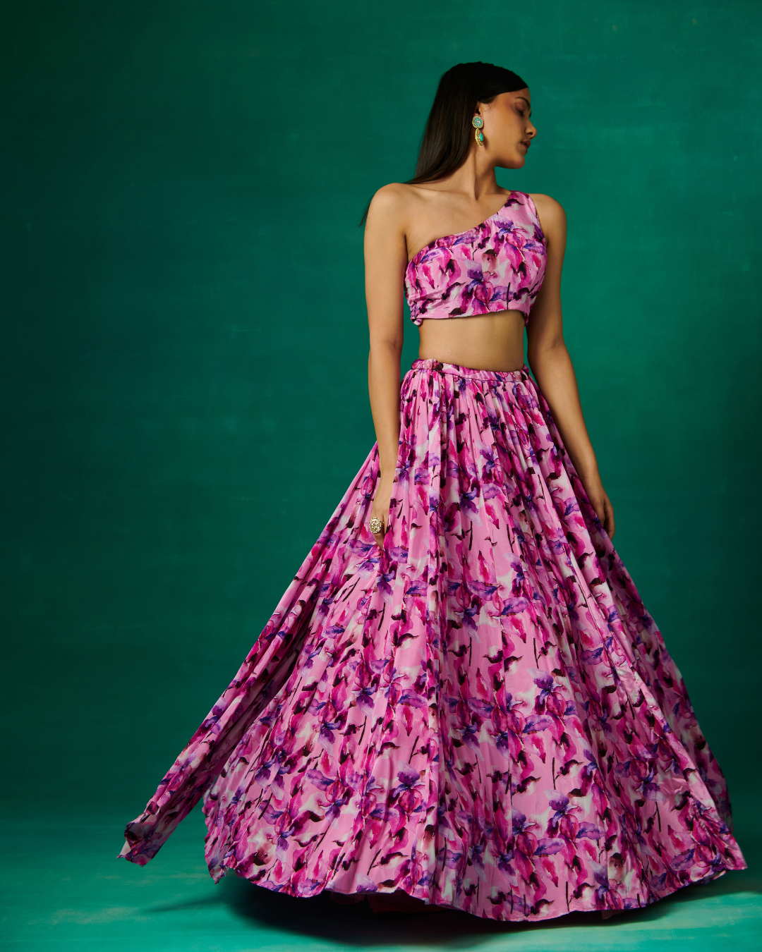 Sonali Bansal - Mauve floral print lehenga set with dupatta attached on shoulder From Bageecha