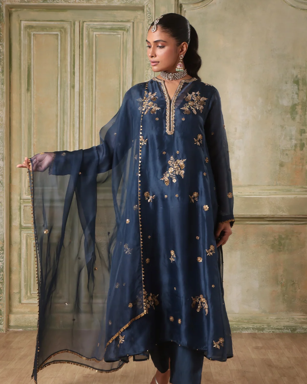 Niti Bothra - Zar-Rang Blue Phool Kurta Set