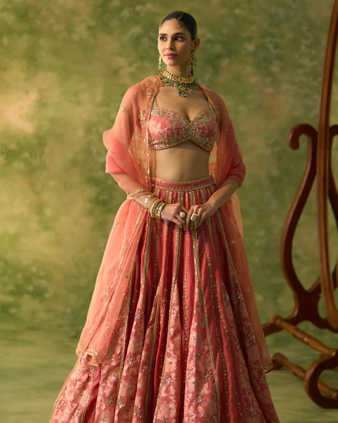 Prevasu - Brocade Chanderi Gore Peach Lehenga From Silsila