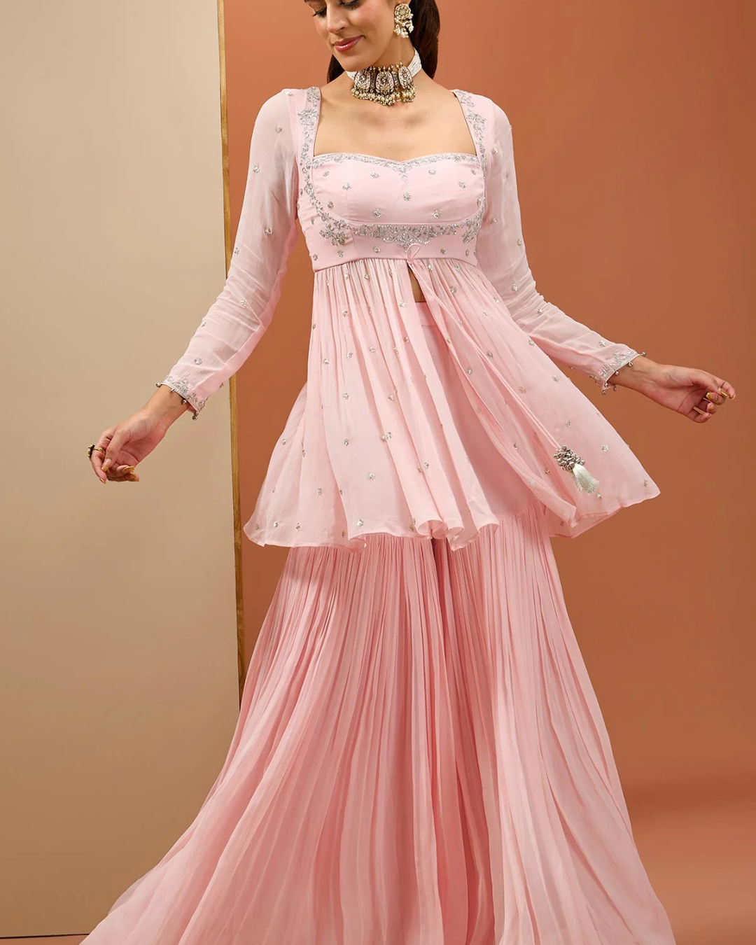 Esha Koul - Baby Pink Peplum Set From Noor