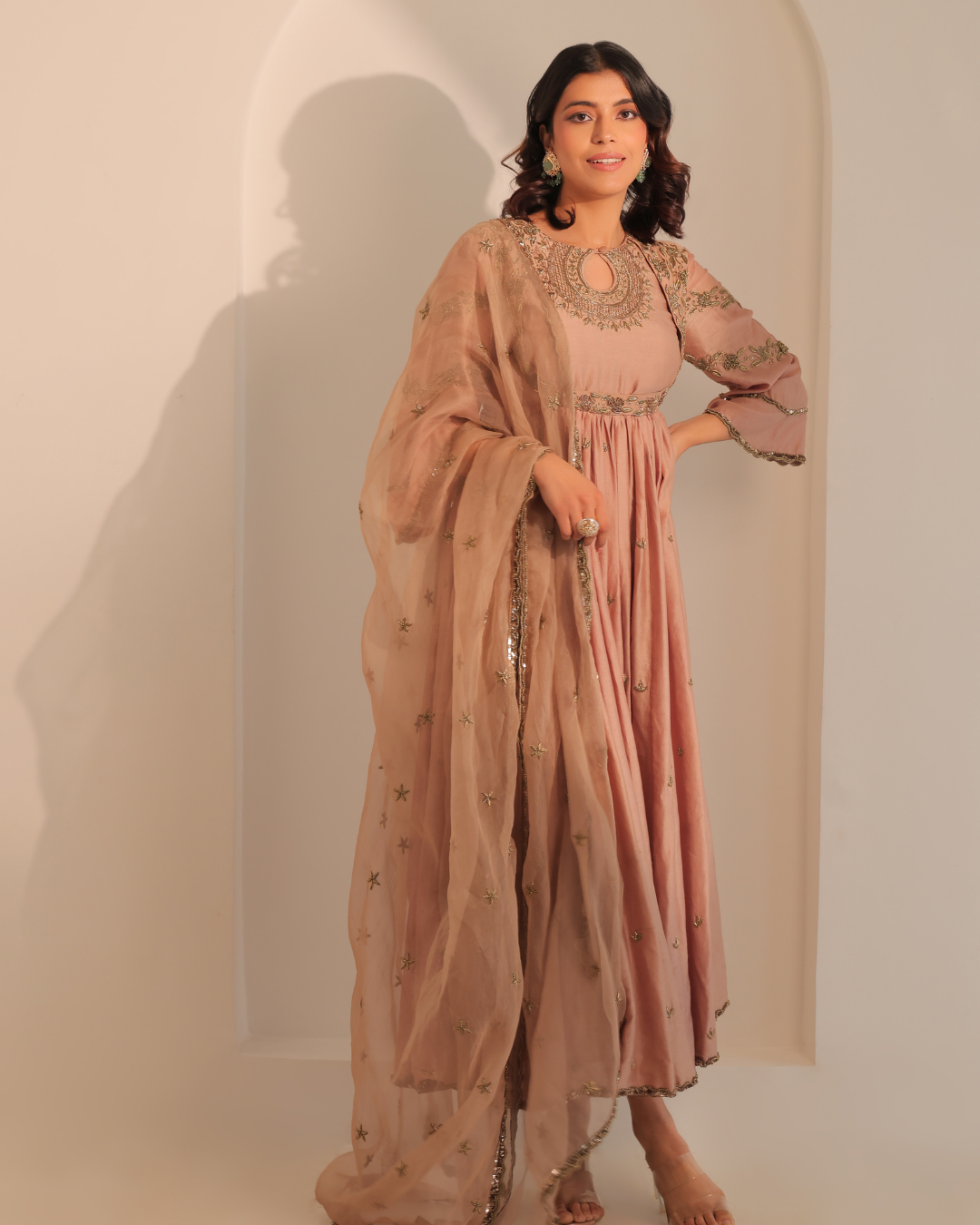 Sonali Bansal - Beige gold anarkali with dupatta From Banno Ki Saheli