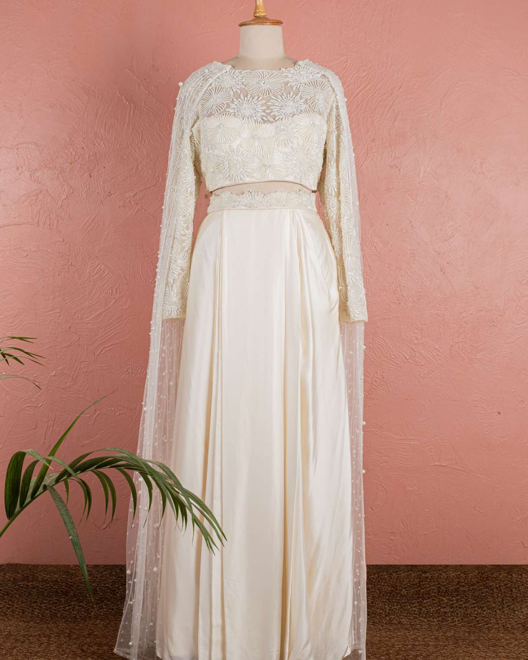 Anisha Shetty - Oyster Bloom Cape Skirt Set