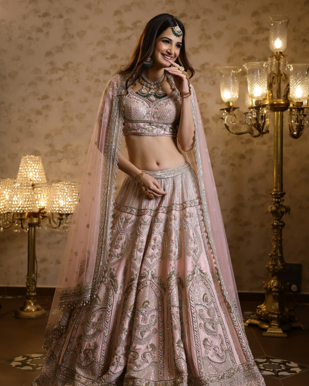 Isa by Dolly Wahal - Emma Pink Bridal Lehenga From Fiori