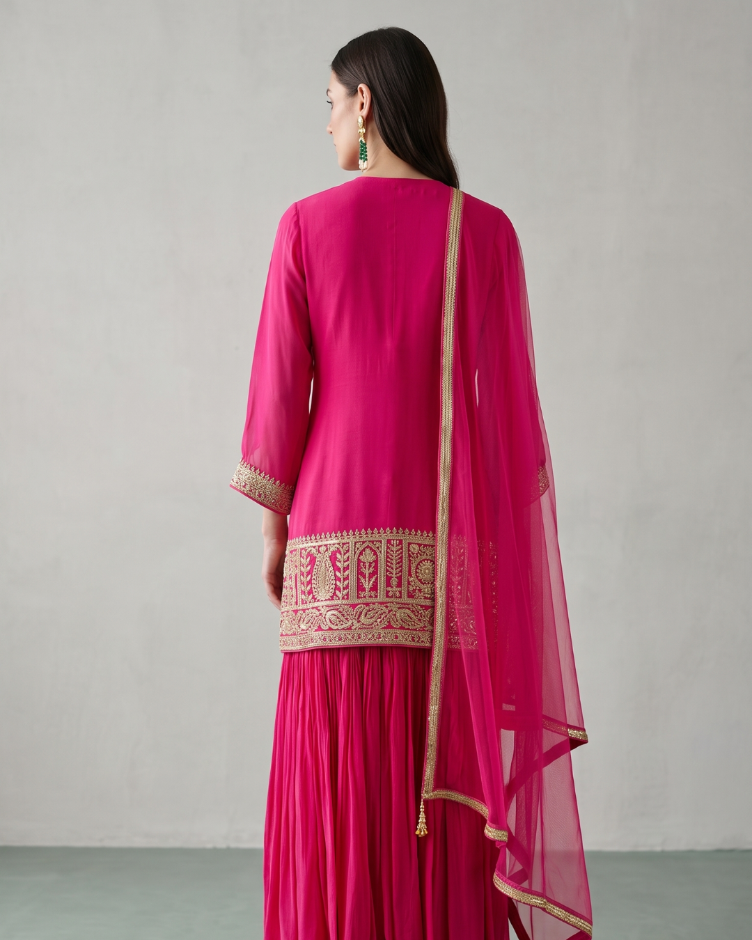 Basanti Kapde Aur Koffee - Pink Embroidered Sharara Set From Suits & Shararas