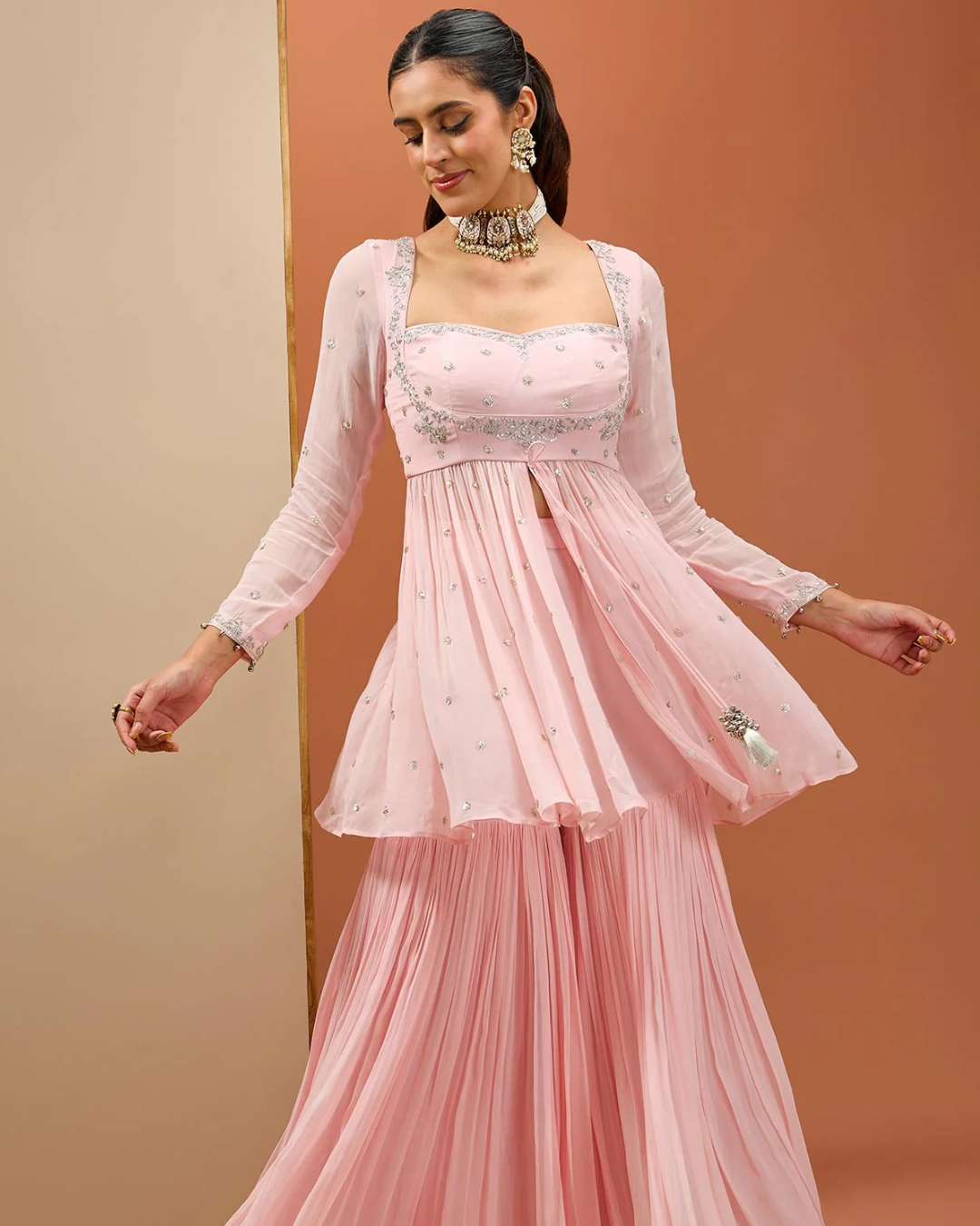 Esha Koul - Baby Pink Peplum Set From Noor