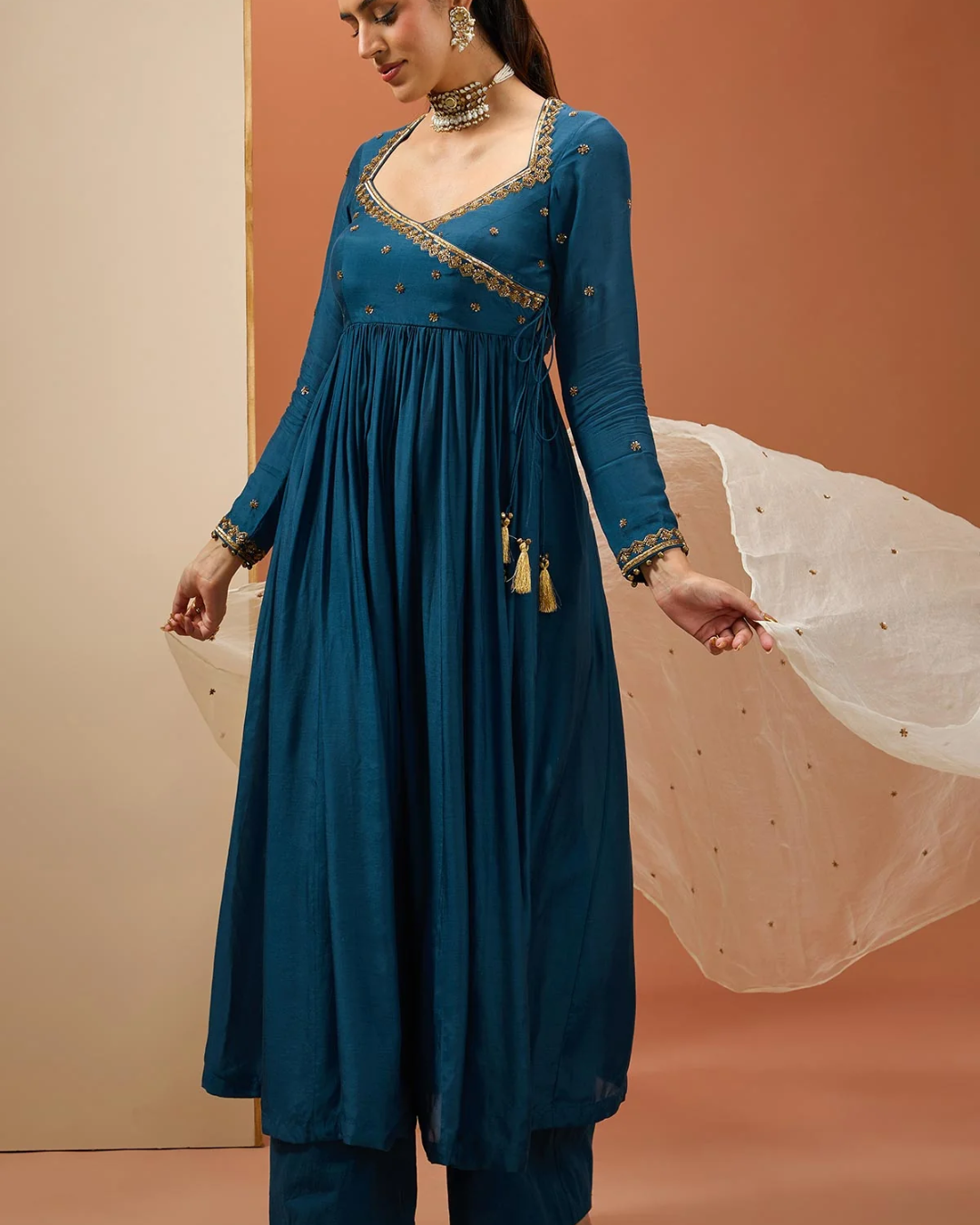 Esha Koul - Blue Angrakha Anarkali Set From Noor