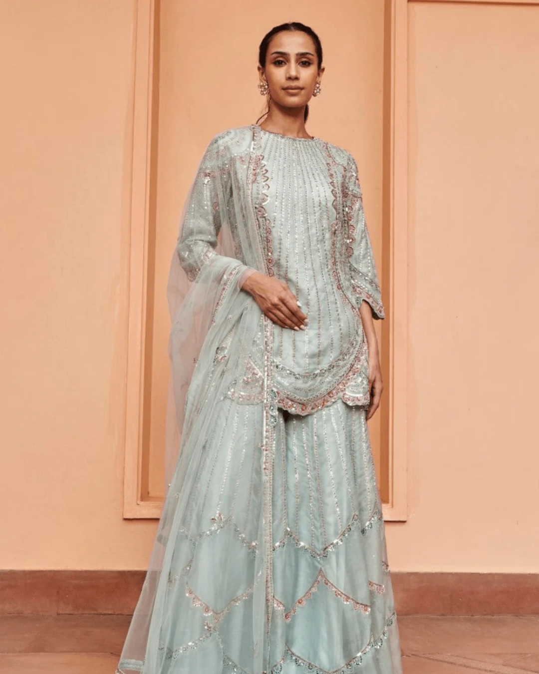 Osaa By Adarsh - Pastel Blue Embroidered Sharara From Rasm