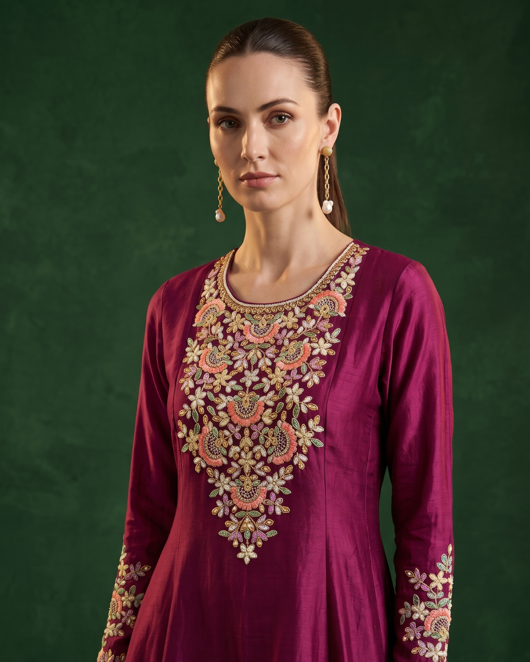 Basanti Kapde Aur Koffee - Regal Mulberry Embroidered Dhoti Set From Suits & Shararas
