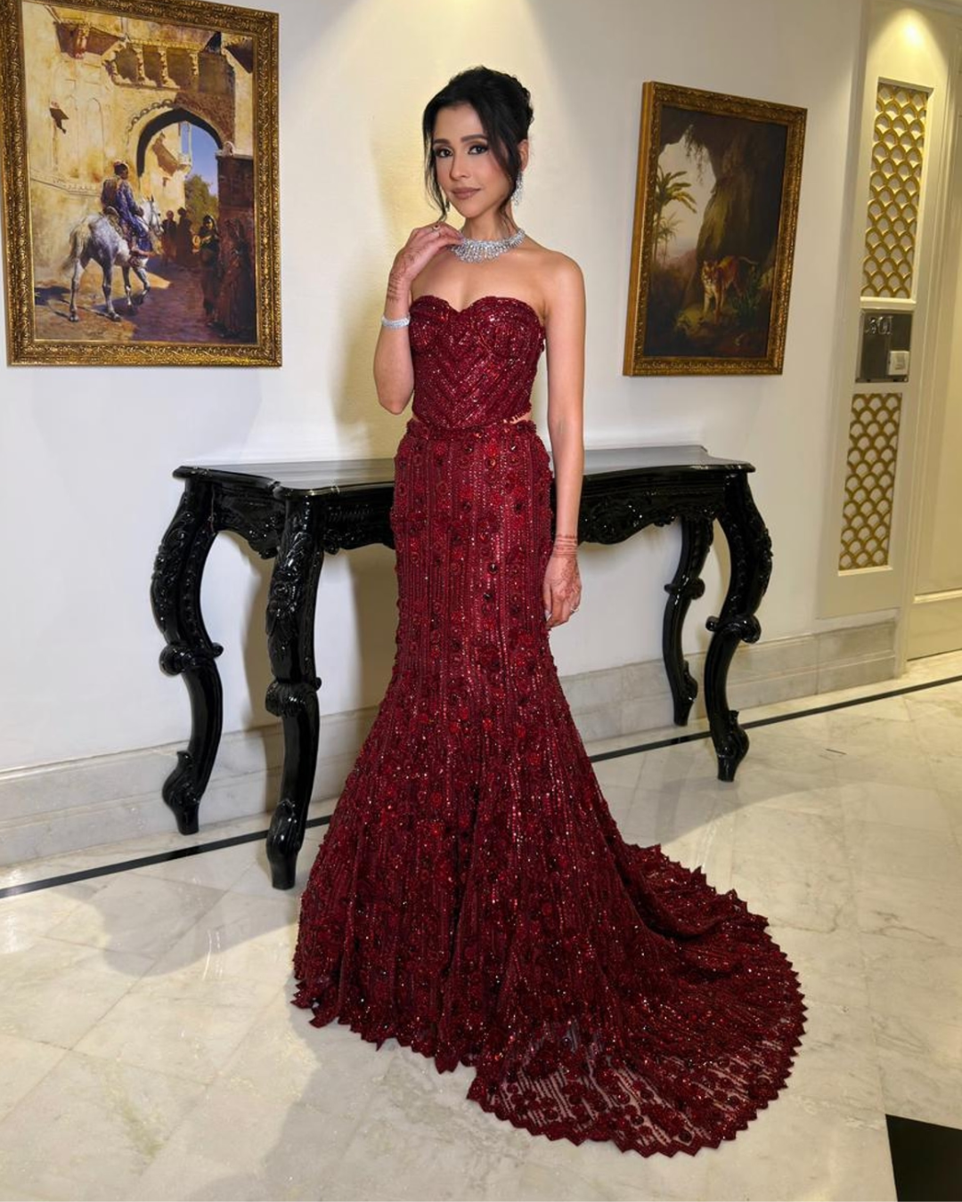 Isa by Dolly Wahal - Maroon Corset Fishcut Lehenga From Ittara
