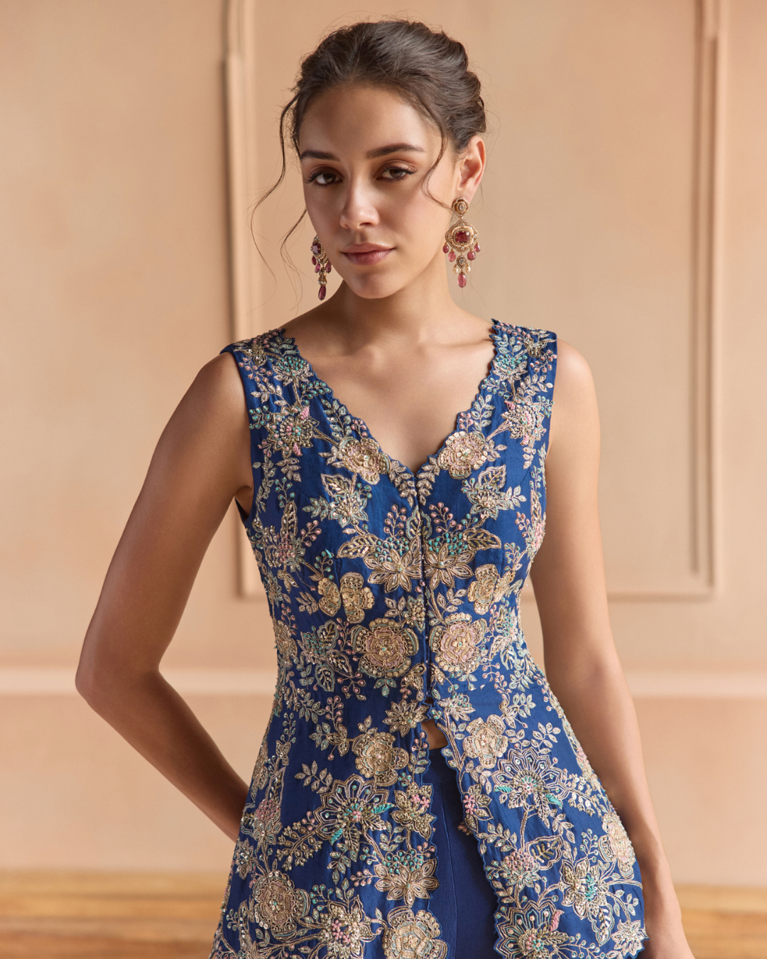 Osaa By Adarsh - French Navy Peplum Jacket Set From Off The Record