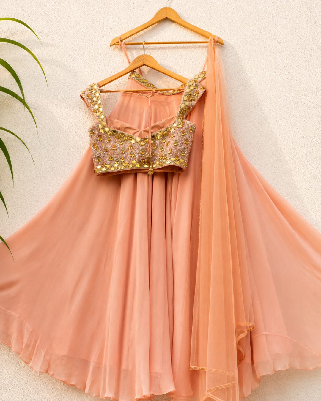 Anisha Shetty - Peach And Lavender Sequence Blouse With Peach Pallazo
