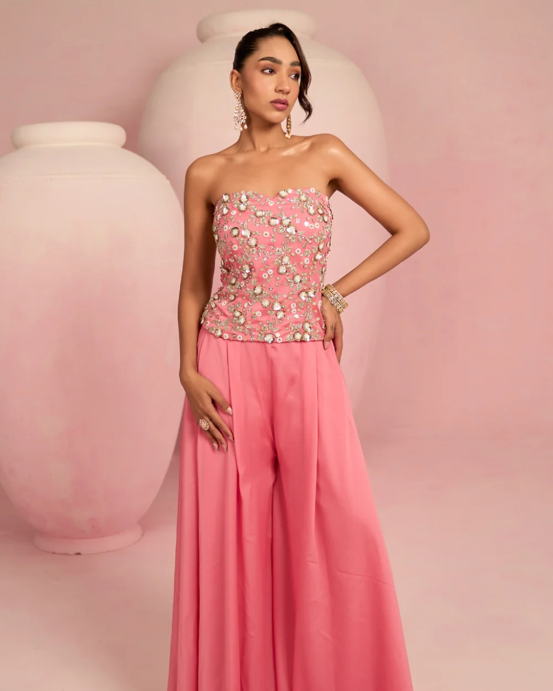 Prevasu - Pop Pink Corset Top & Skirt Set From Solene