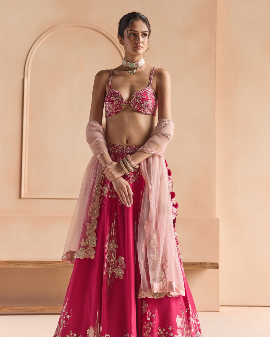 Osaa By Adarsh - Cut Ruby Embroidered Mulberry Lehenga Set From Off The Record